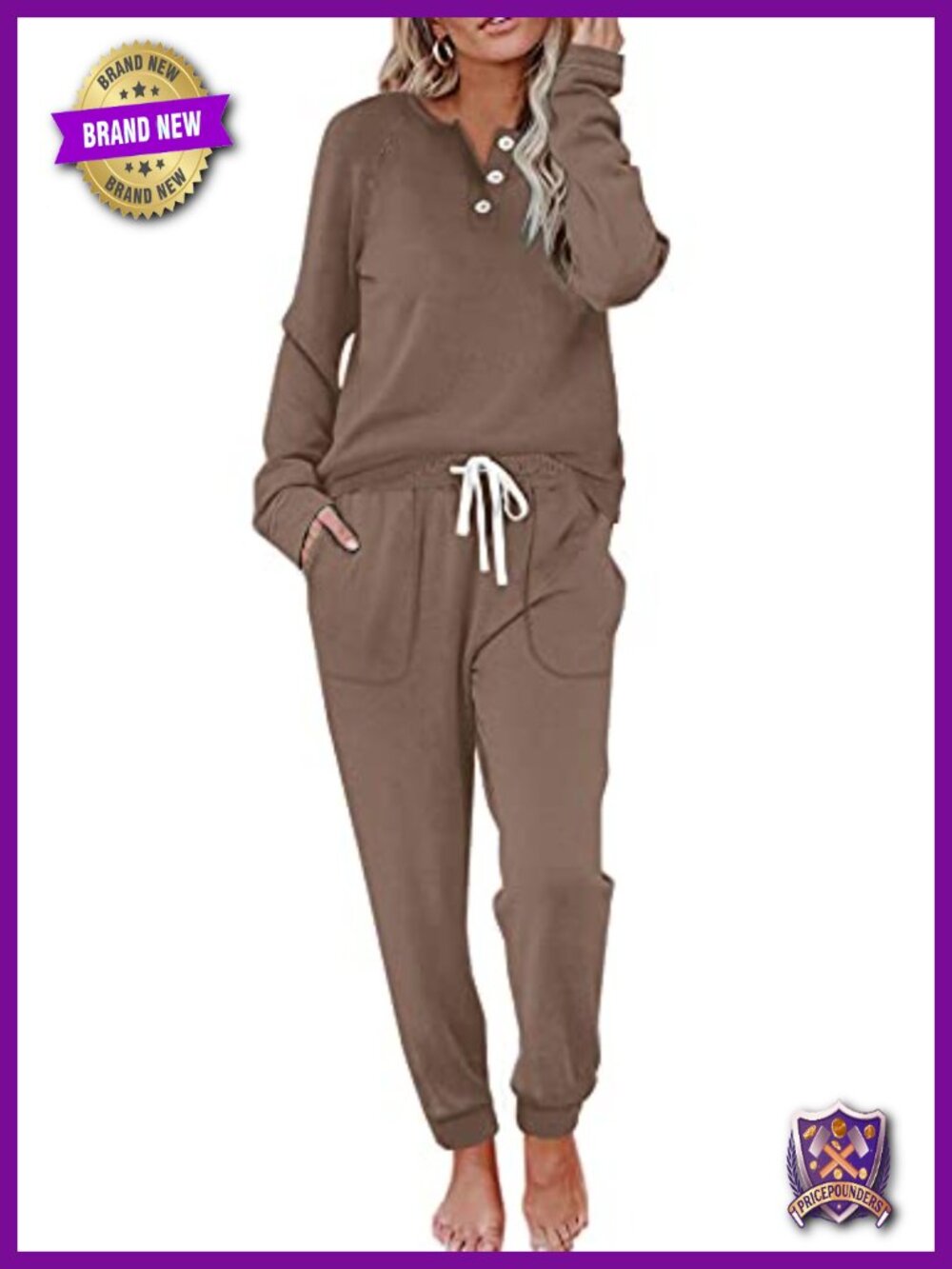 Womens Two Piece Lounge Set Button Down Sweatshirt Drawstring Sweatpants